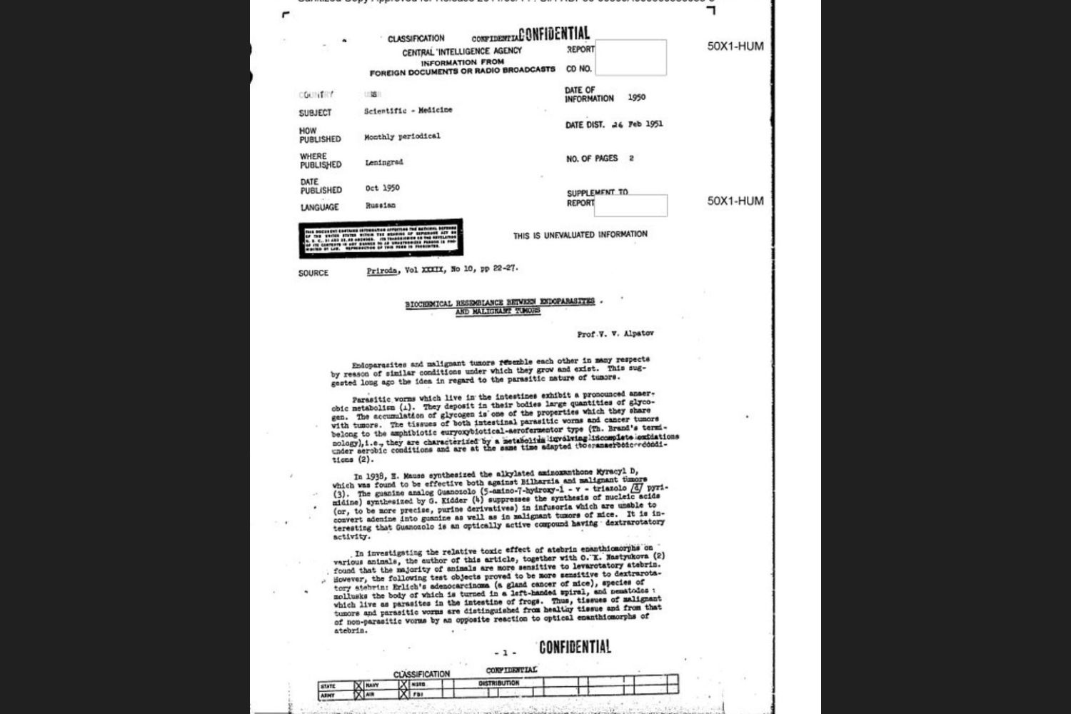 Relatório da CIA sobre possível tratamento contra câncer volta à tona após mais de 60 anos