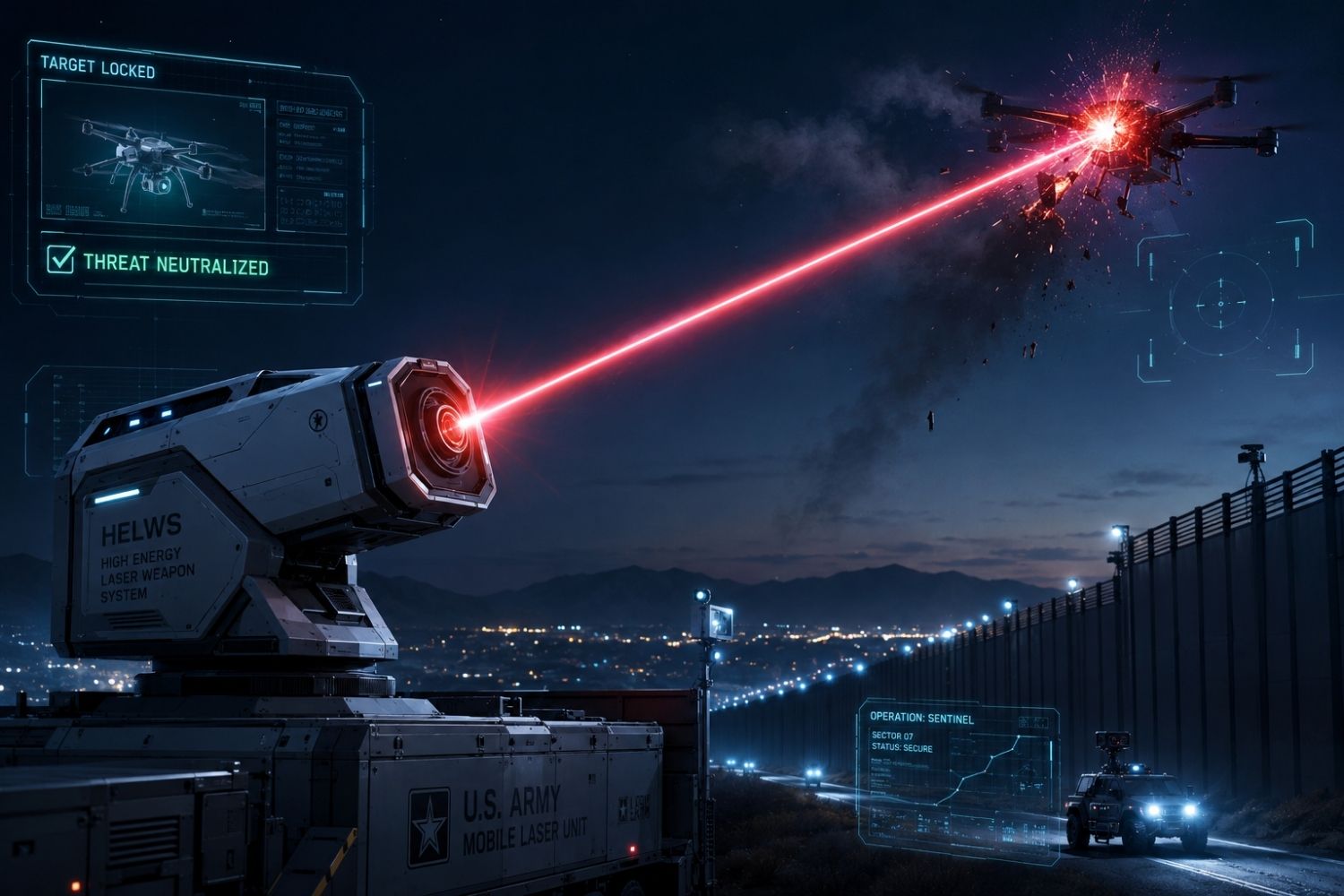 Estados Unidos usam laser militar de alta energia para derrubar três drones ligados a cartéis na fronteira com o México