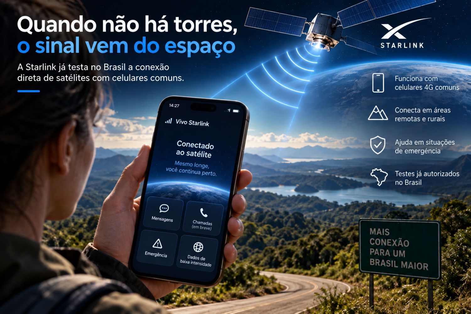 Seu celular pode se conectar ao espaço quando o sinal desaparecer — e o Brasil já começou a testar essa tecnologia