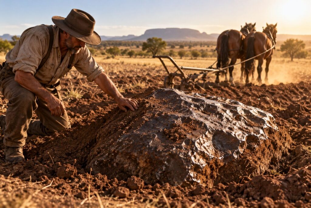 Um agricultor encontrou uma rocha estranha em sua fazenda e só depois descobriu o que estava enterrado ali
