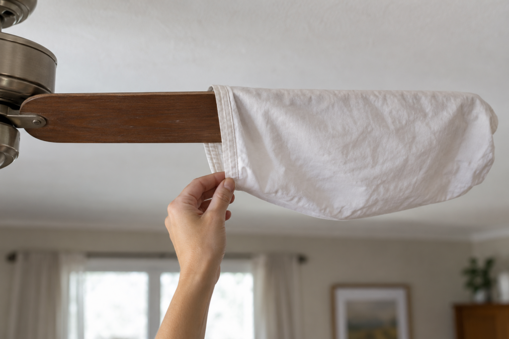 Como Limpar As Pás Do Ventilador De Teto Usando Uma Fronha