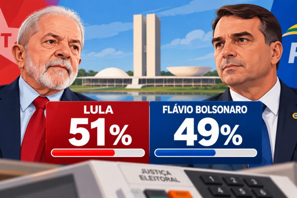 Nova pesquisa mostra Lula com 51% e Flávio Bolsonaro com 49% dos votos válidos no segundo turno
