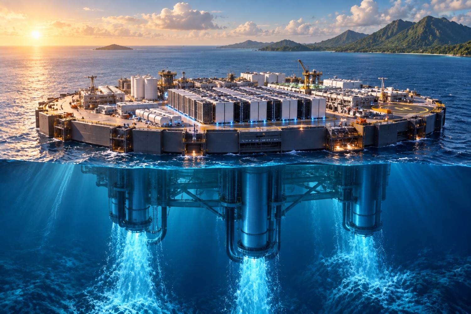 Esta gigantesca ilha flutuante quer produzir água, energia e IA usando apenas o oceano