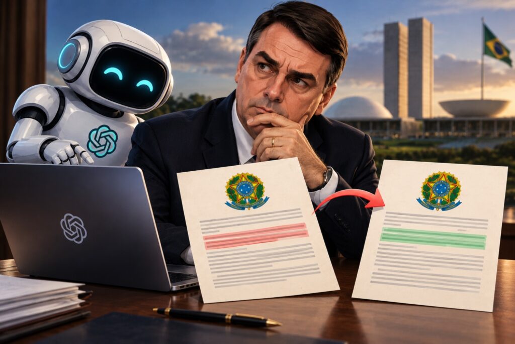 Aliados de Flávio Bolsonaro culpam ChatGPT por carta em que senador se declarou presidente eleito