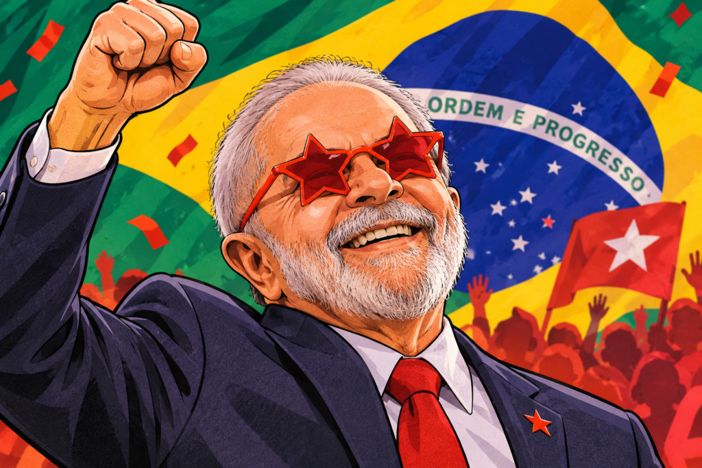 Lula Celebrando Com A Bandeira Brasileira
