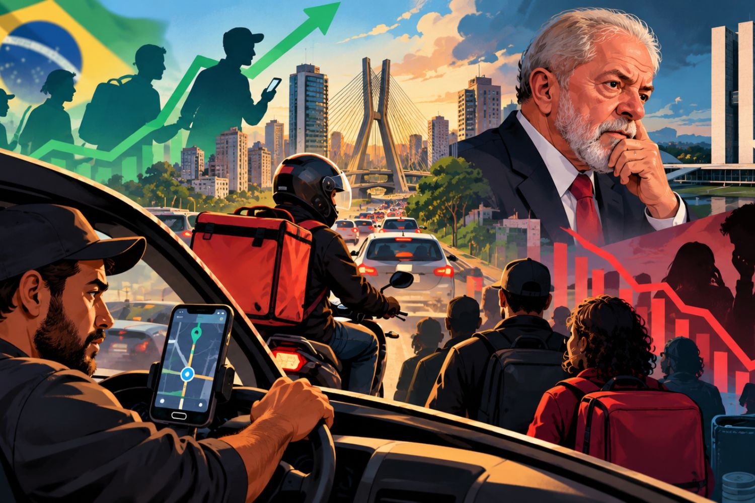 O paradoxo do emprego no Brasil: desemprego cai, mas milhões dependem da Uber para sobreviver